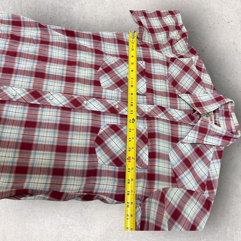 Vtg 70s Bronco Western Mens Fits Medium‎ Red Plaid Pearl Snap - Picture 6 of 9